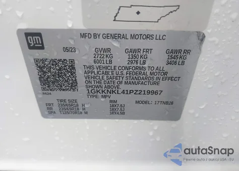 2023 GMC Acadia Fwd Sle из США, поврежденный, VIN 1GKKNKL41PZ219967